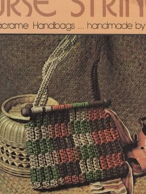 Vintage 1970's Macrame Shoulder Bag With Wooden Rods